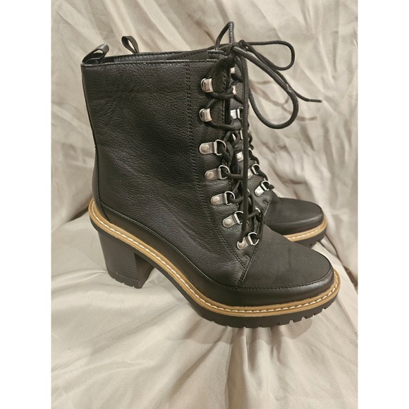 a new day Shoes - A New Day Womens Black Lace Up Block Heel Chunky Boots Lug Sole 8.5